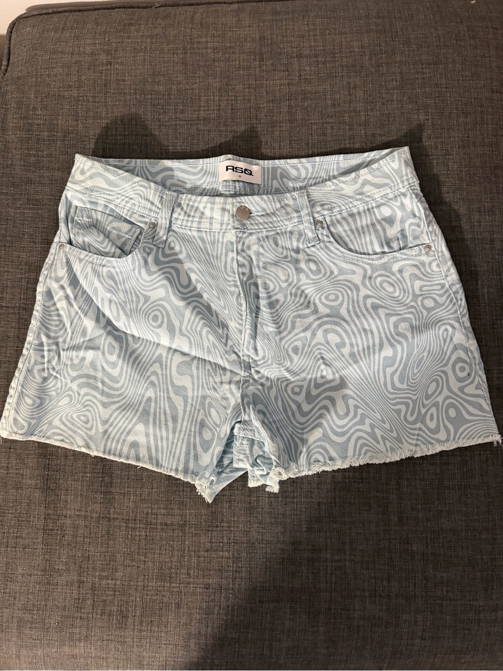 RSQ Pale Blue Swirl Print High-Rise Denim Shorts